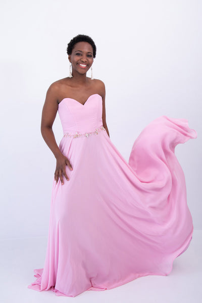 Pink Strapless Chiffon Dress